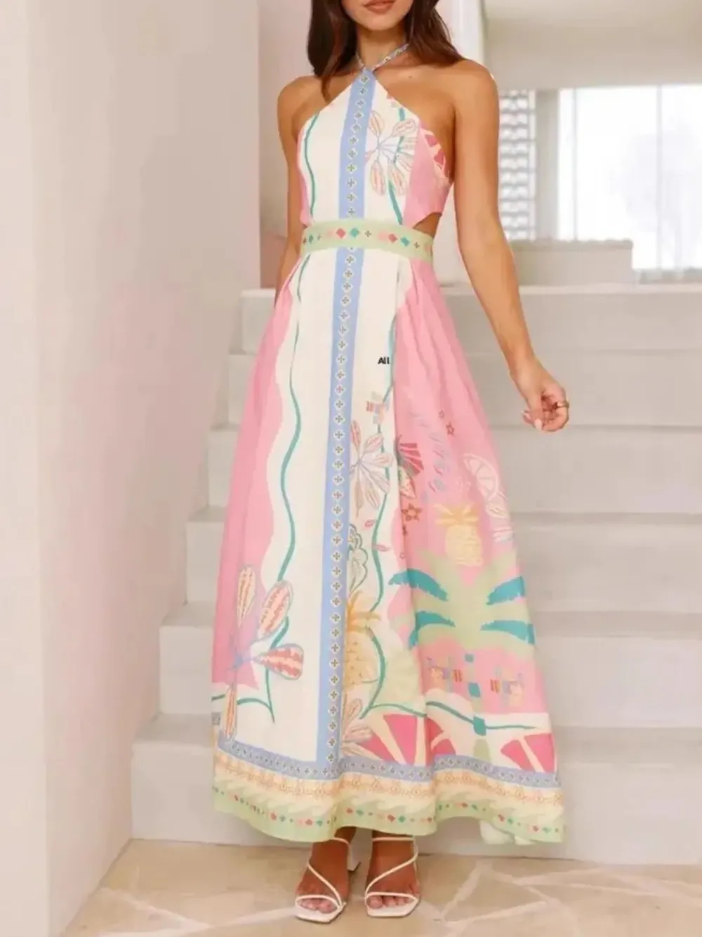 Halter Neck Printed Maxi Dress, image 2