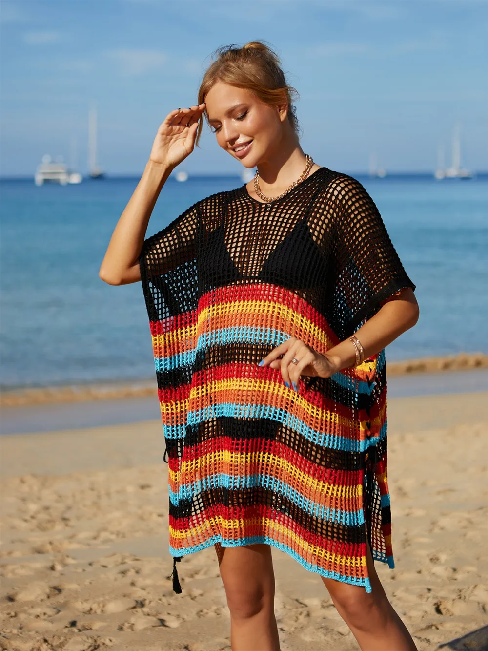 Cutout Striped Cover-Up with Tassel, image 17