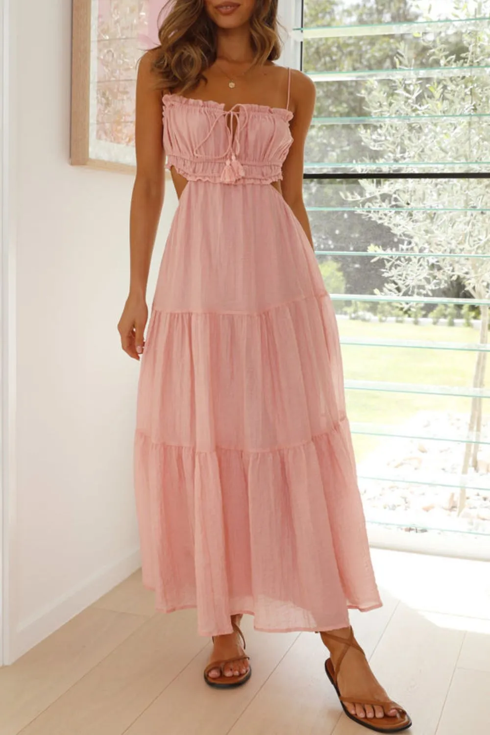 Cutout Square Neck Midi Cami Dress, image 3