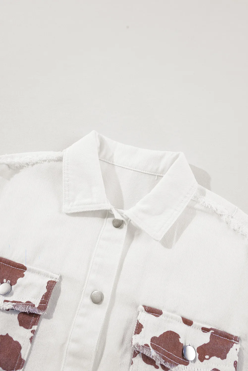 Raw Hem Animal Print Long Sleeve Denim Jacket, image 2