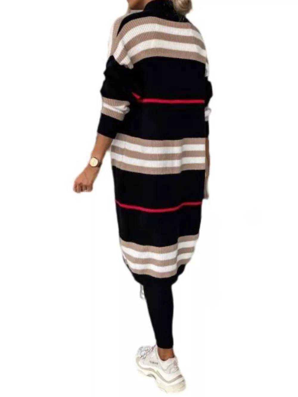 Striped Longline Open Front Cardigan, image 9