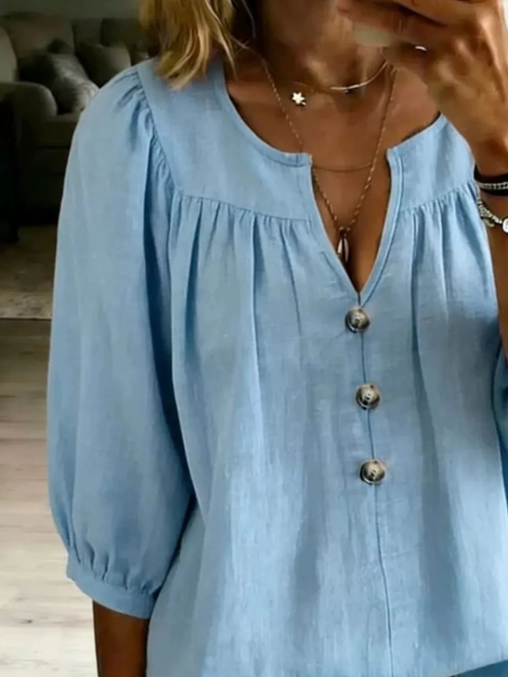 Full Size Notched 3/4 Sleeve Blouse Plus Size, image 2