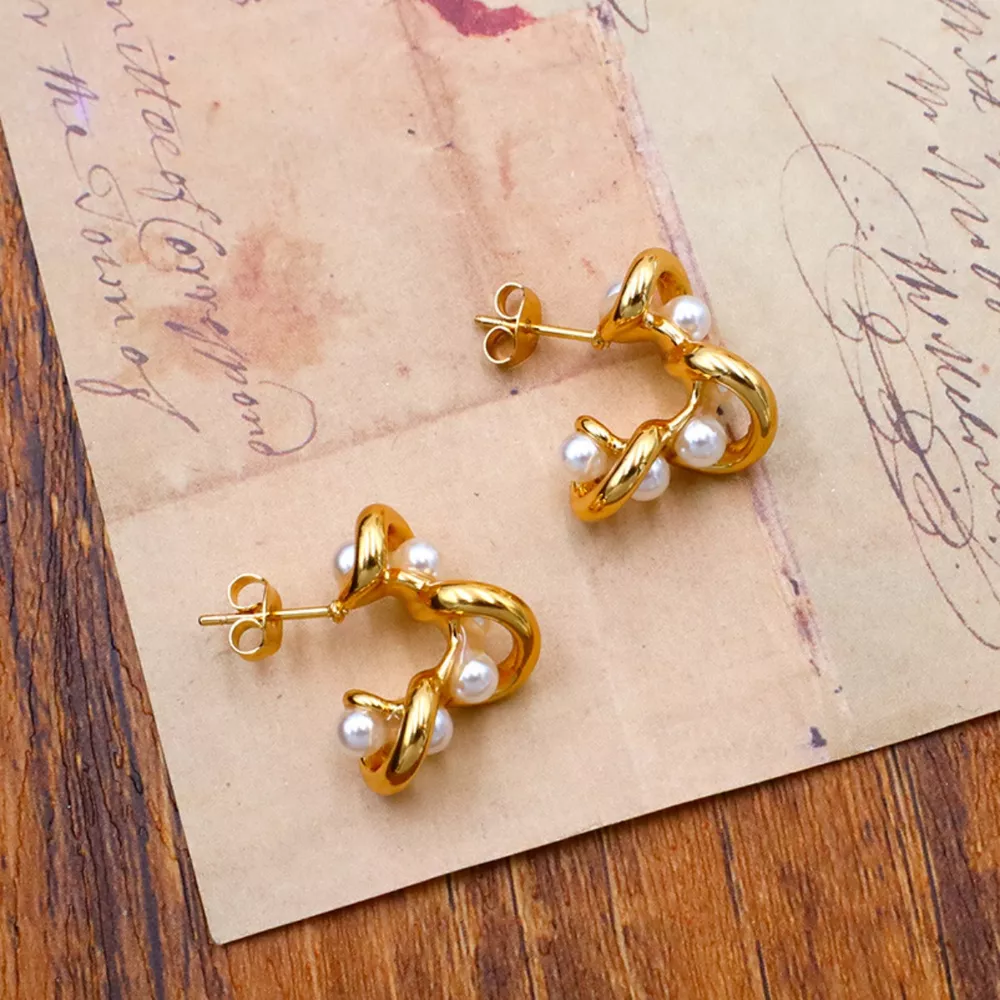 18K Gold-Plated Pearl Earrings, image 2