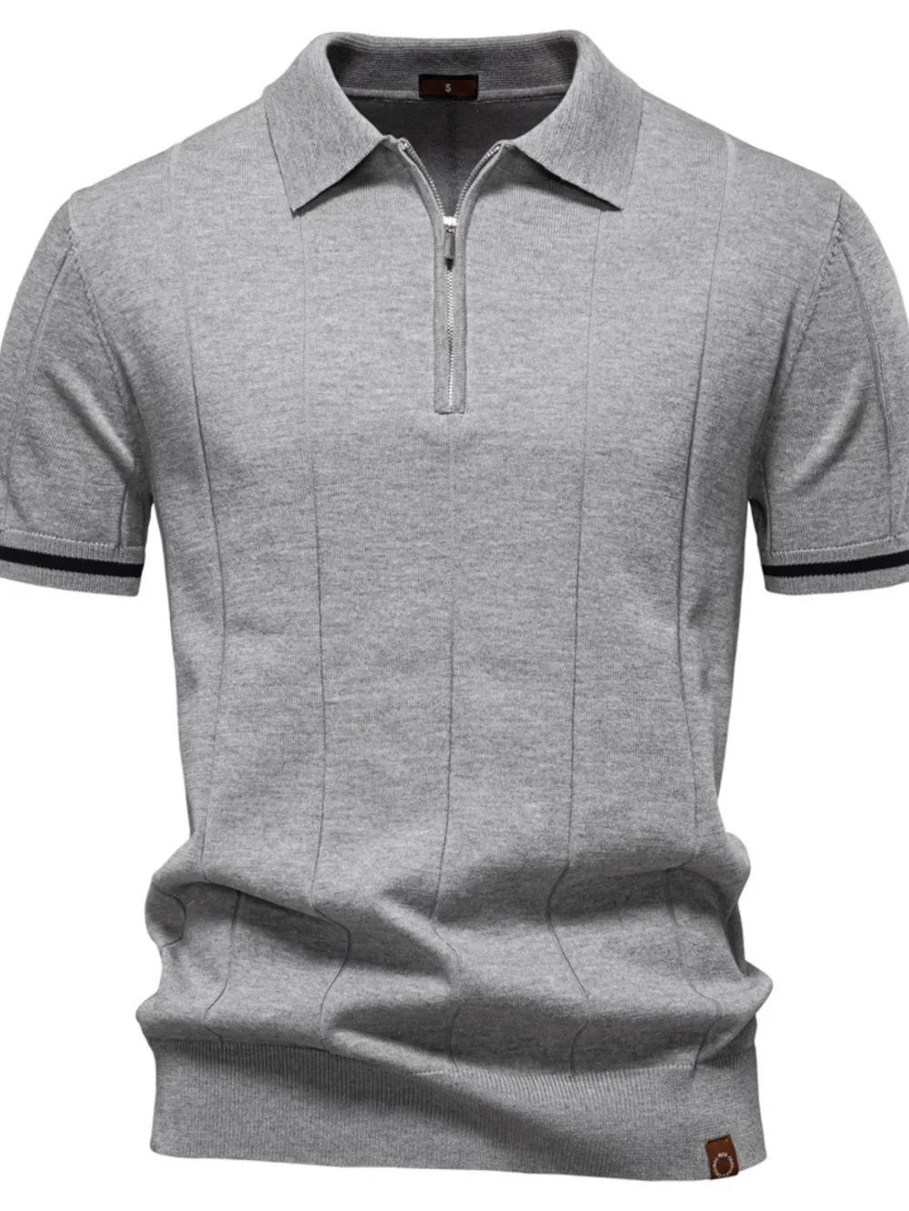 Men's Classic Zip-Neck Knitted Polo Shirt, image 8
