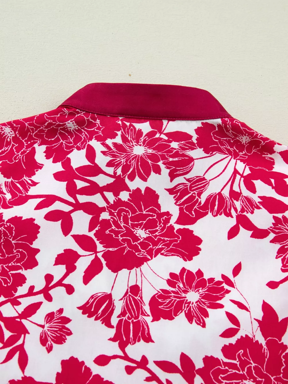 Floral Print Color Block Trim Lace Detail V Neck Flutter Sleeve Blouse, image 8