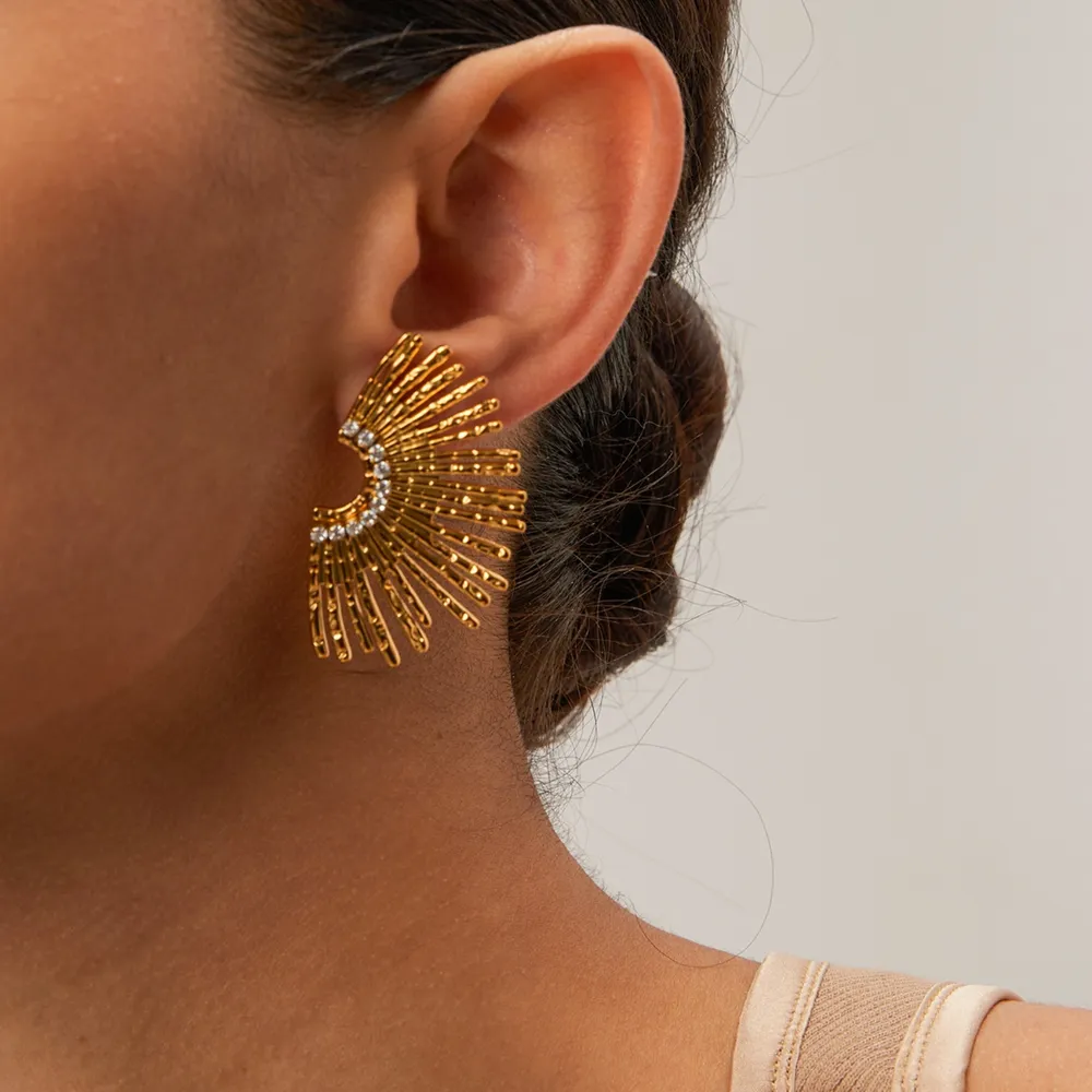 Stainless Steel Inlaid Zircon Stud Earrings, image 5
