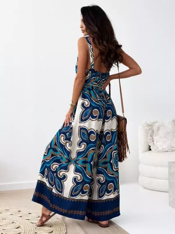 Printed Spaghetti Strap Wide-Leg Jumpsuit, image 11