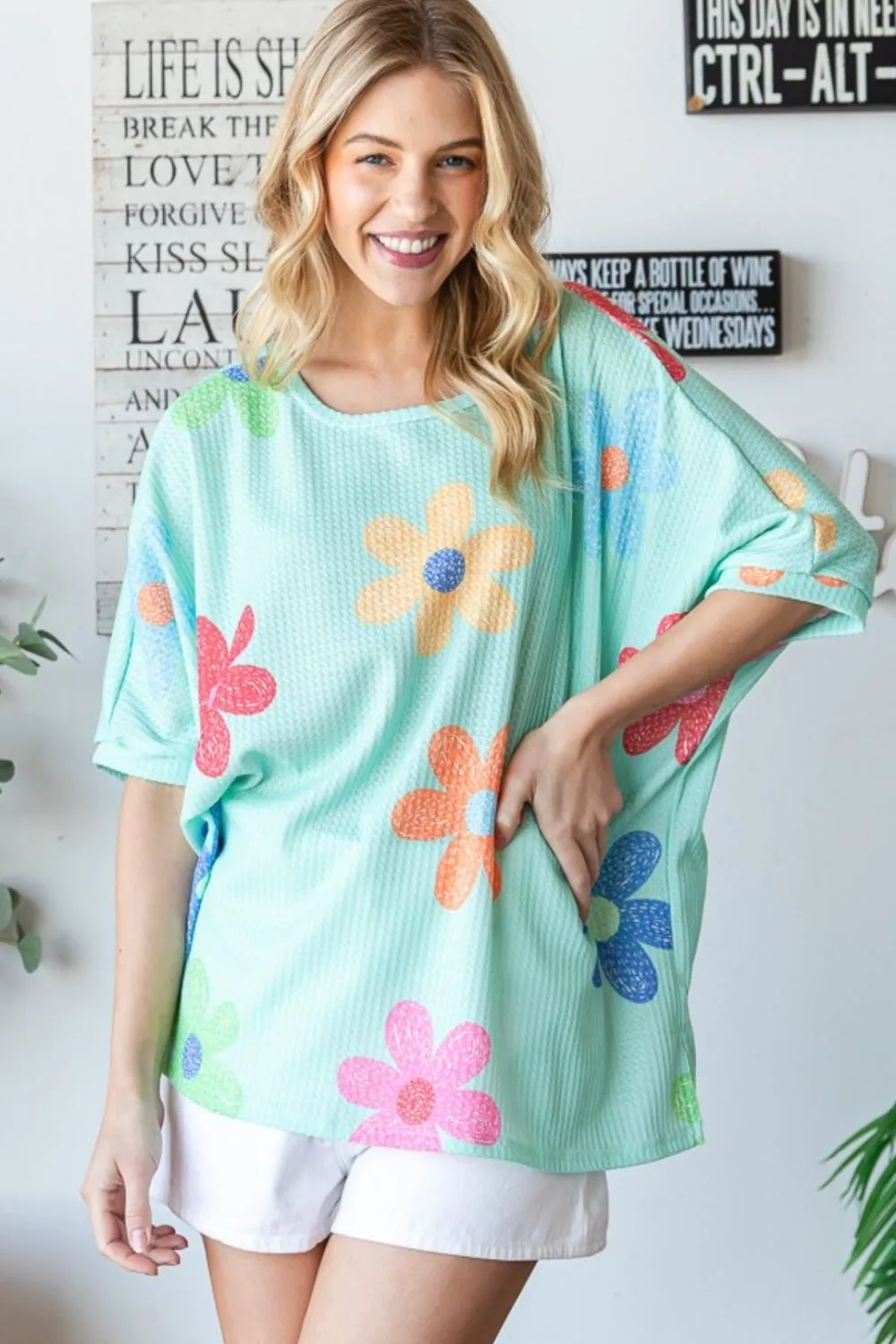 Floral Waffle Oversize T-Shirt, image 2