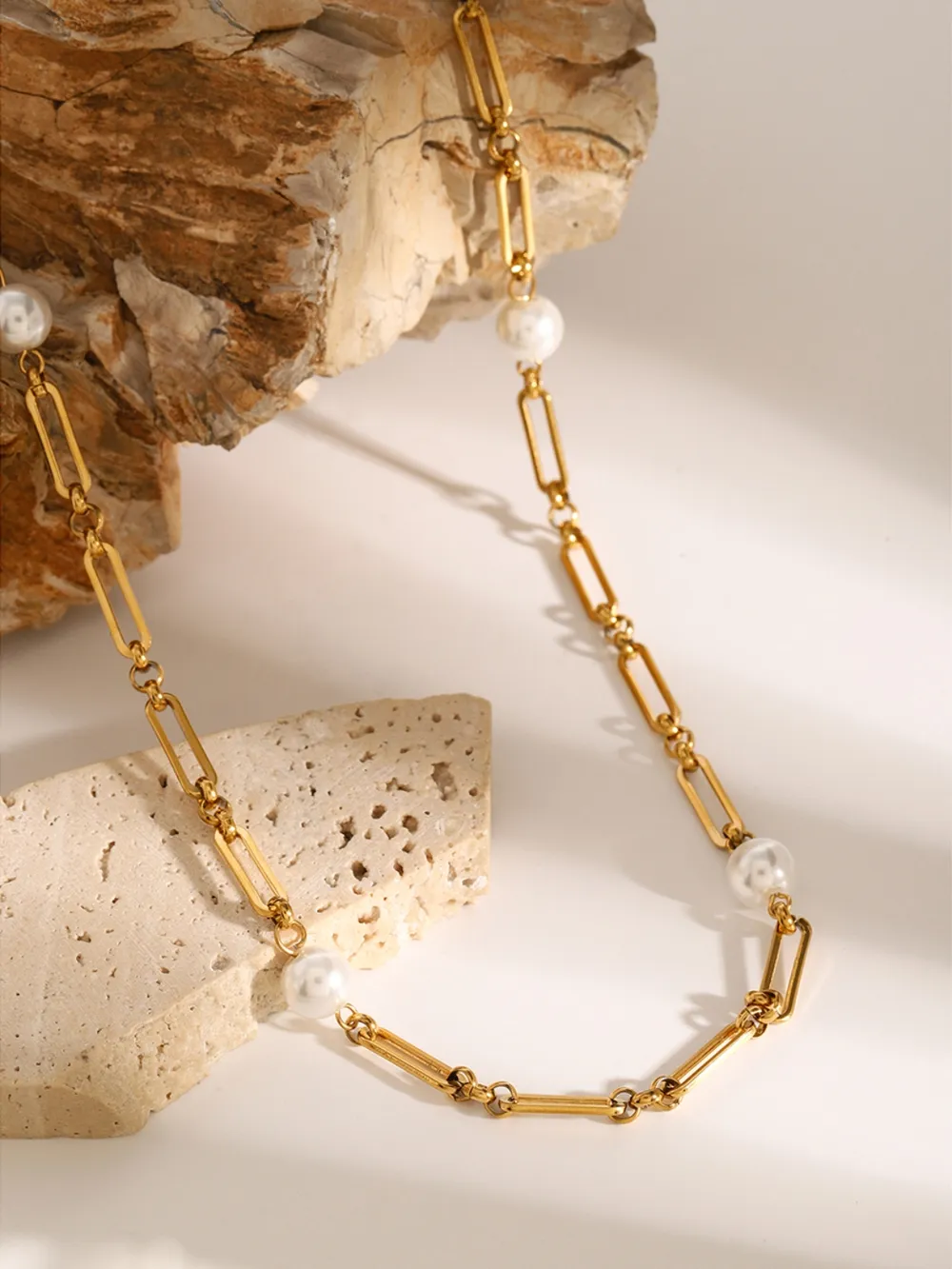 Stainless Steel Pearl Chain Necklace, image 2