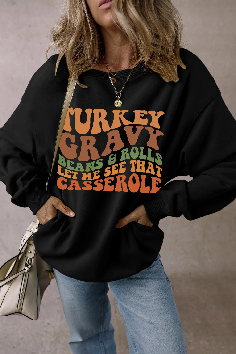 Letter Graphic Round Neck Long Sleeve Sweatshirt, image 2
