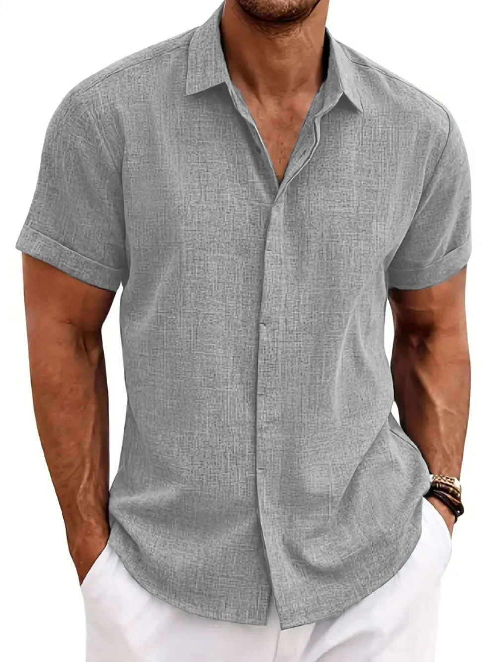 Men's Full Size Collared Neck Short Sleeve Shirt Plus Size, image 2