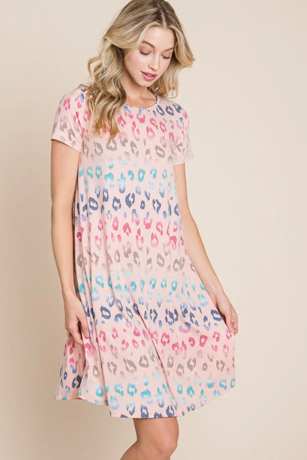 Leopard Round Neck Short Sleeve Dress, image 4