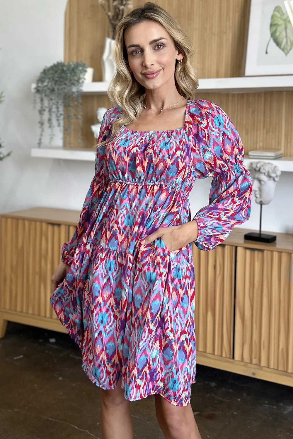 Full Size Printed Long Sleeve Dress, image 4