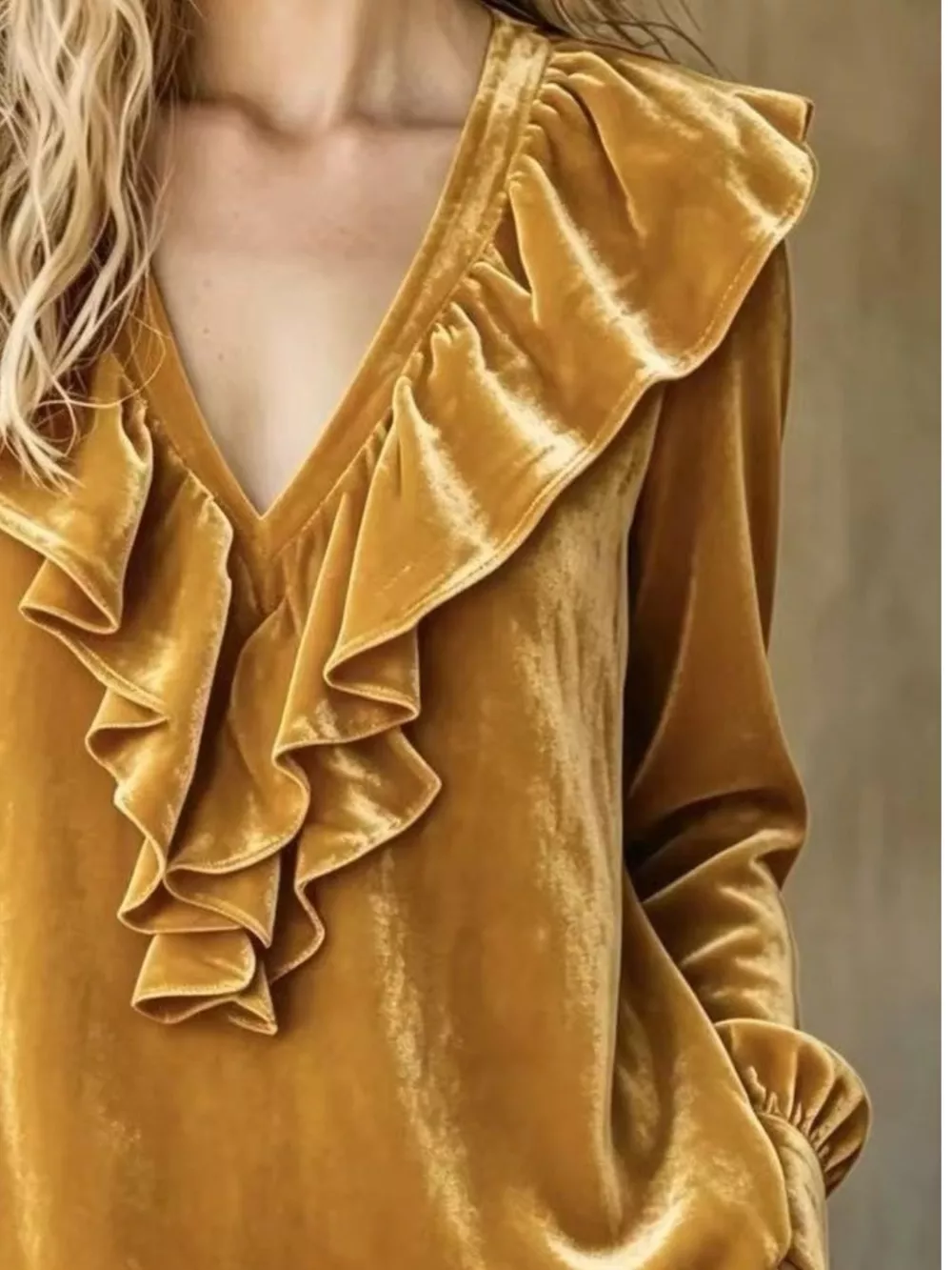 Full Size Velvet Ruffle V-Neck Blouse Plus Size, image 4