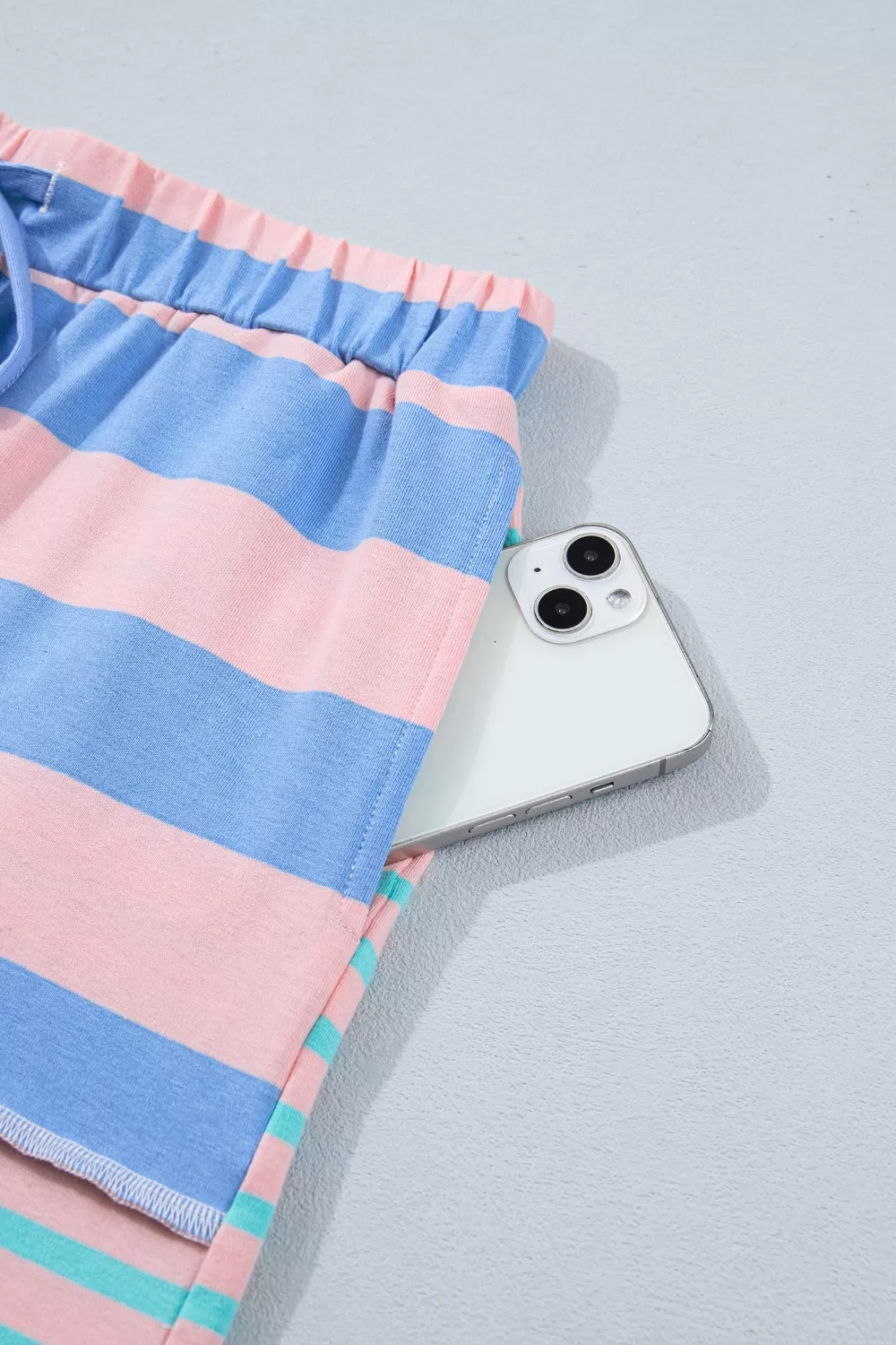 Stripe Exposed Seam Mixed Patchwork Loose Short Set, image 8