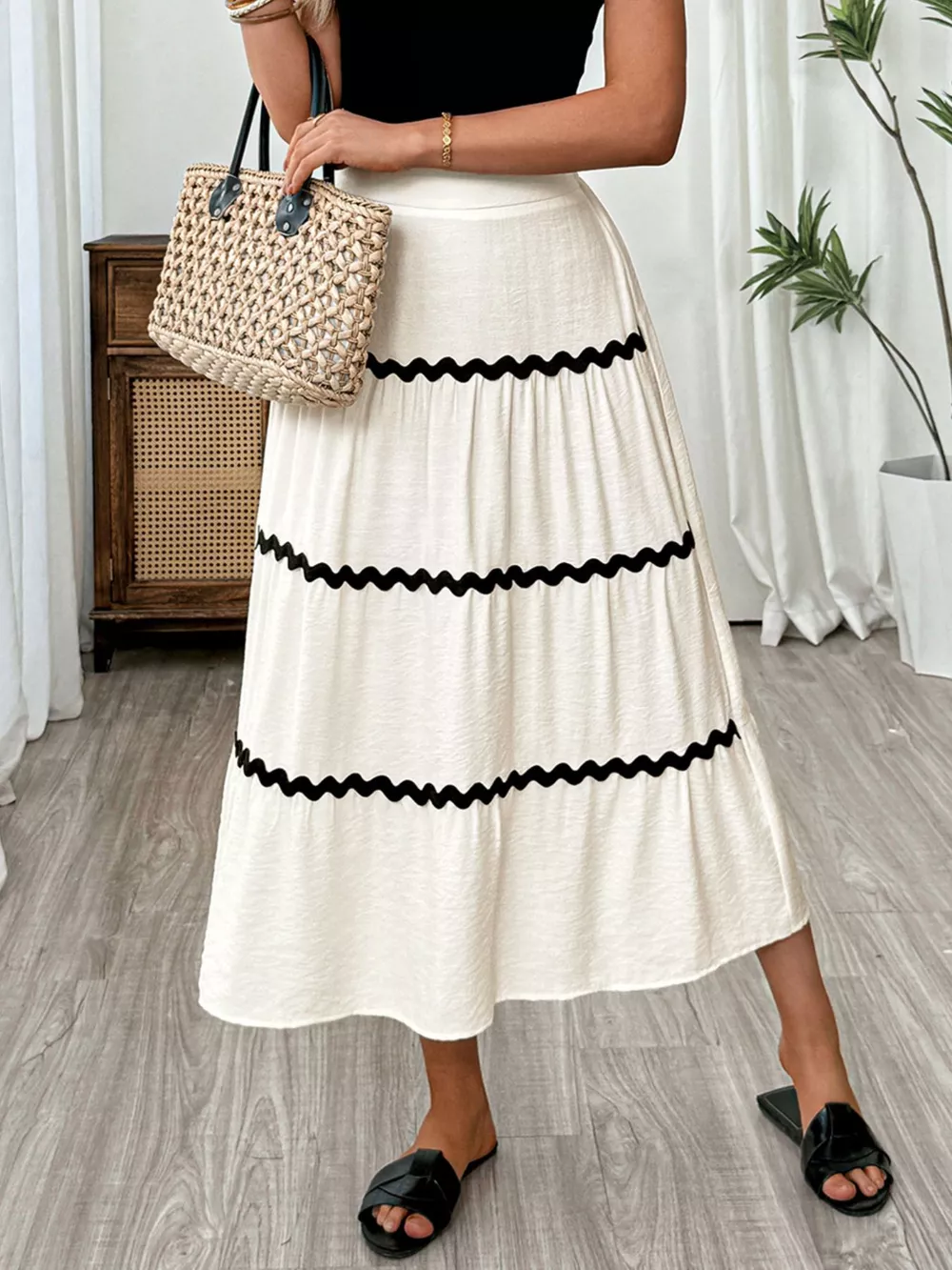 Tiered Flowy Midi Skirt, image 2