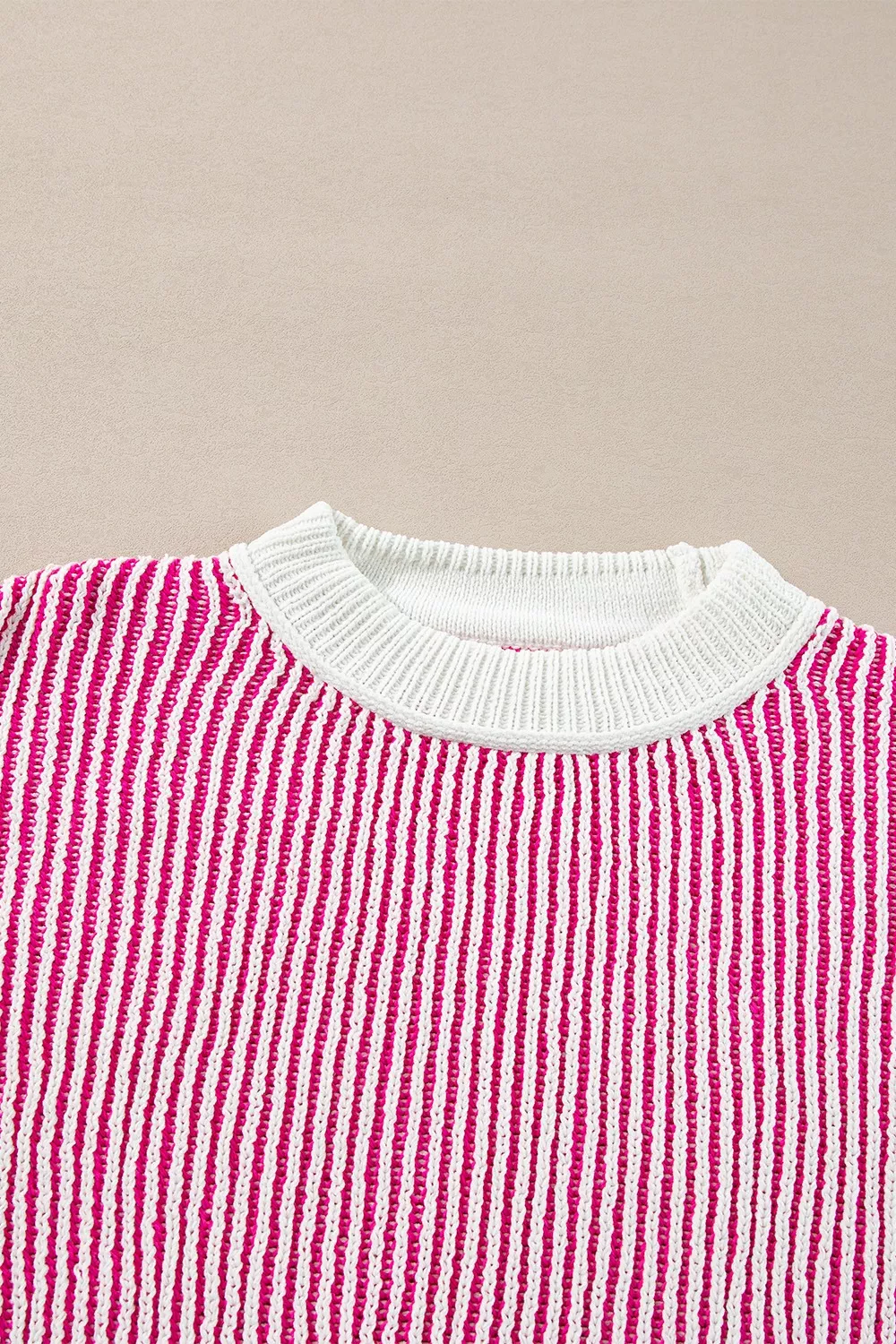 Striped Textured Knit Contrast Edge Loose Sweater, image 2
