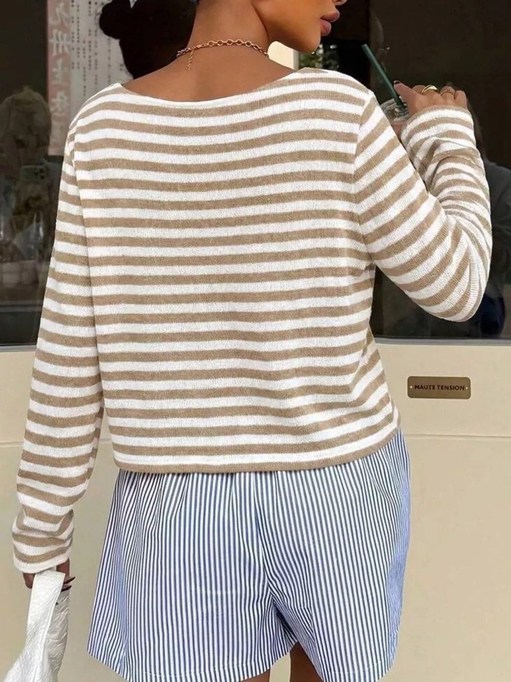 Boat Neck Striped Long Sleeve T-Shirt, image 23