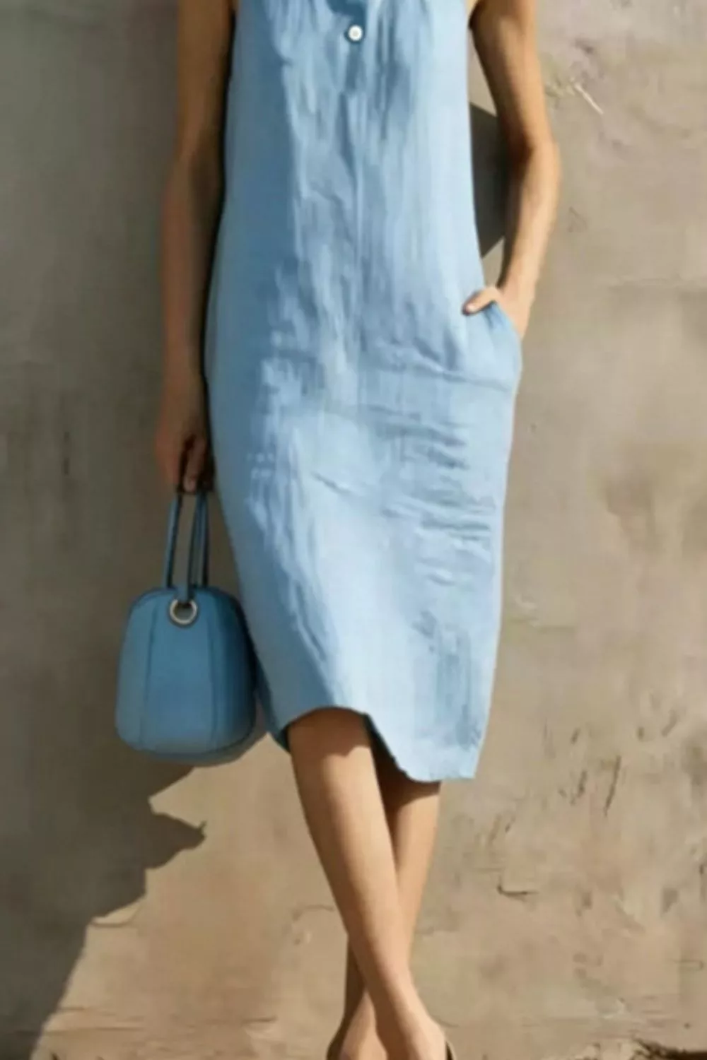 Casual Sleeveless Button Detail Midi Dress, image 3