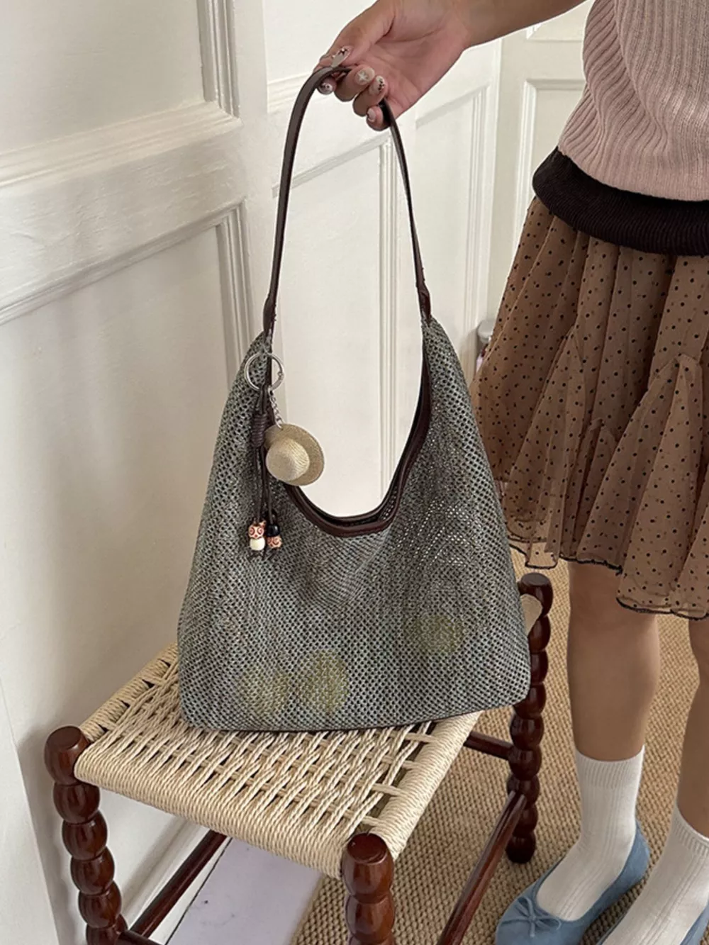 Textured Woven Shoulder Bag, image 6