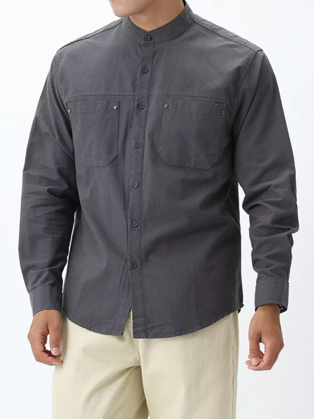 Men's Plus Size Casual Long Sleeve Shirt with Double Chest Pockets, image 4