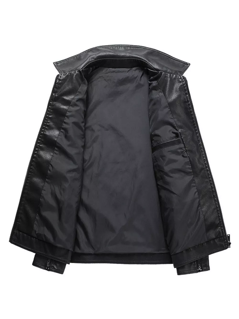 Men's Plus Size Zip Up Leather Jacket, image 2