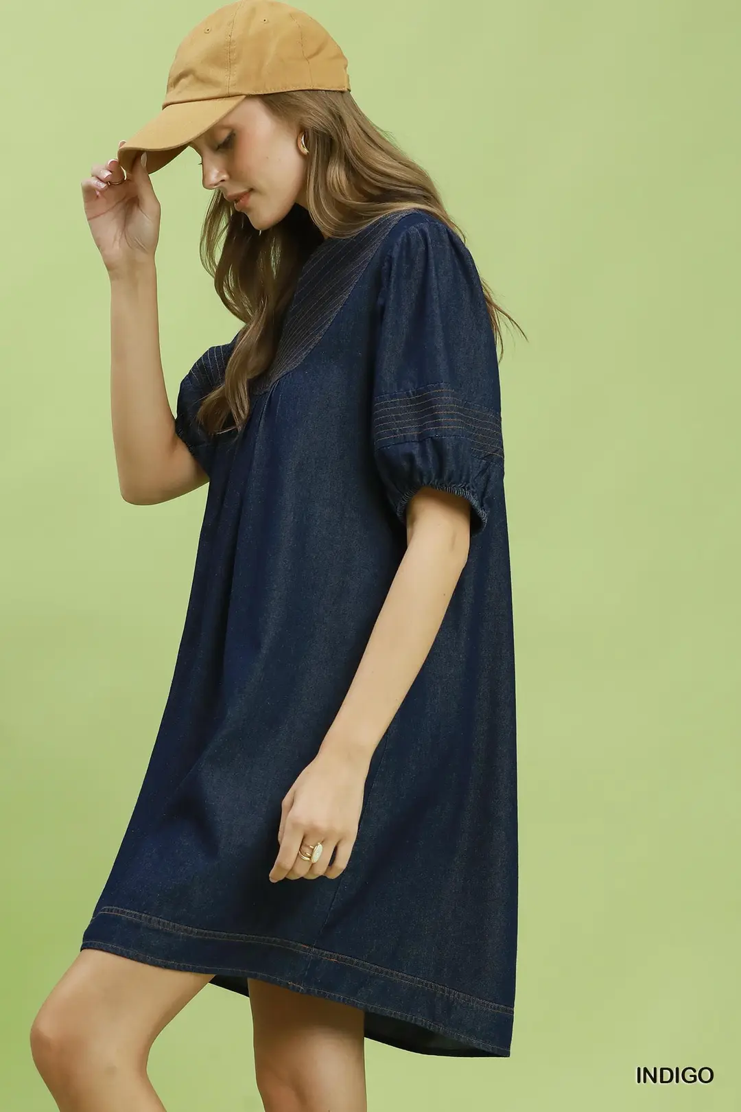 Notched Puff Sleeve Mini Dress with Pockets, image 2