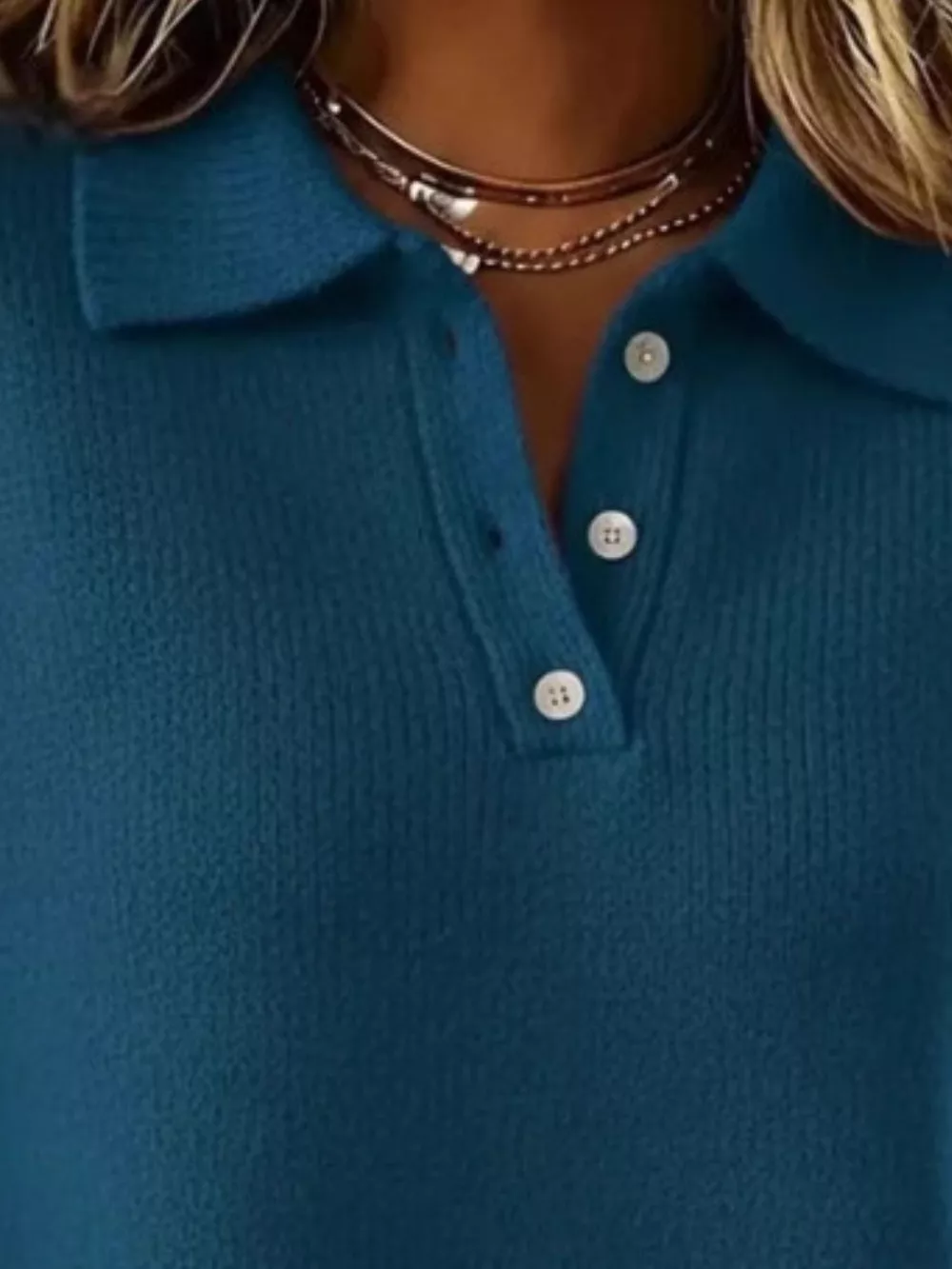 Full Size Button Detail Dropped Shoulder Sweater Plus Size, image 6