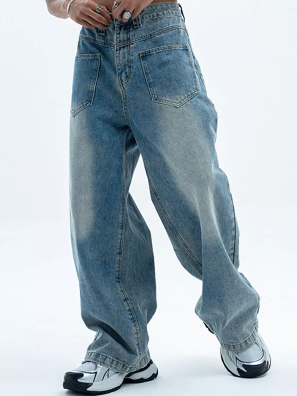 Men's Vintage Wash Wide Leg Jeans, image 2