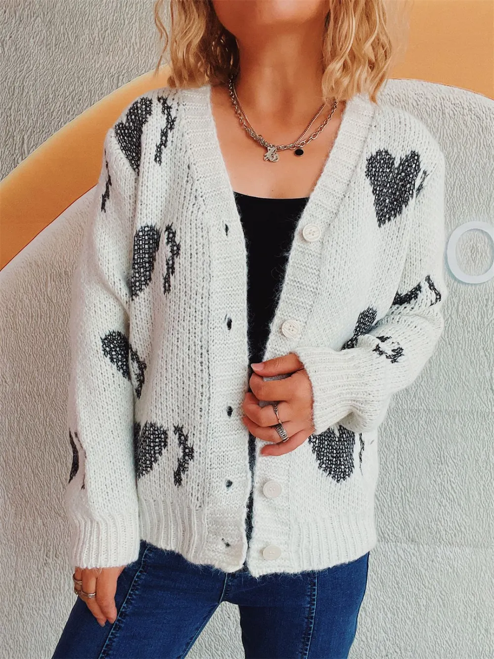Heart Button Up Long Sleeve Cardigan, image 2