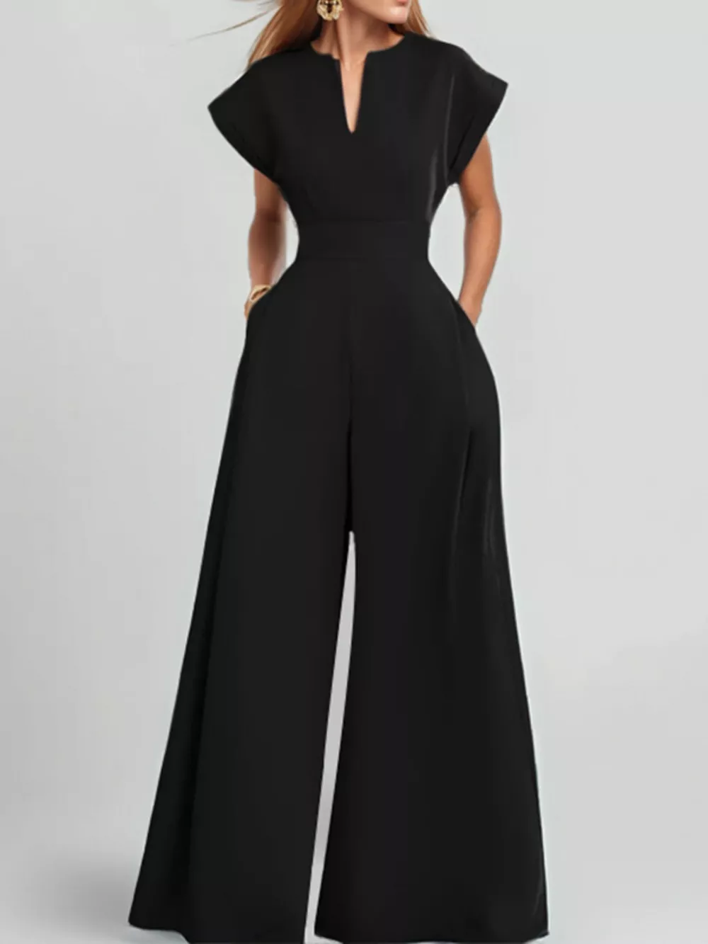 Full Size Notched Wide Leg Jumpsuit Plus Size