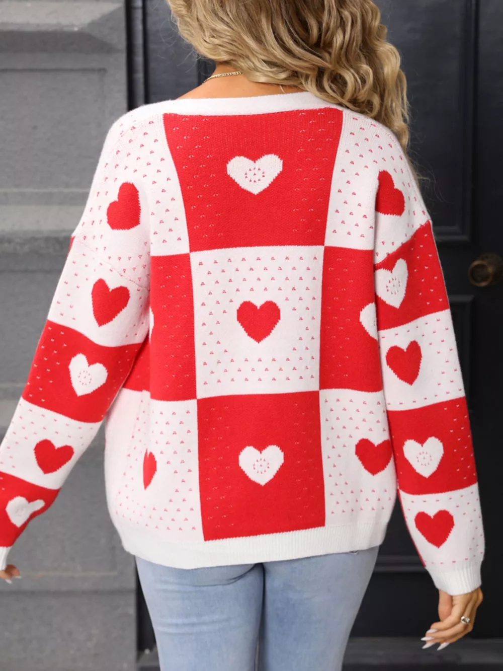 Valentine's Day Heart Pattern Knit Cardigan, image 13