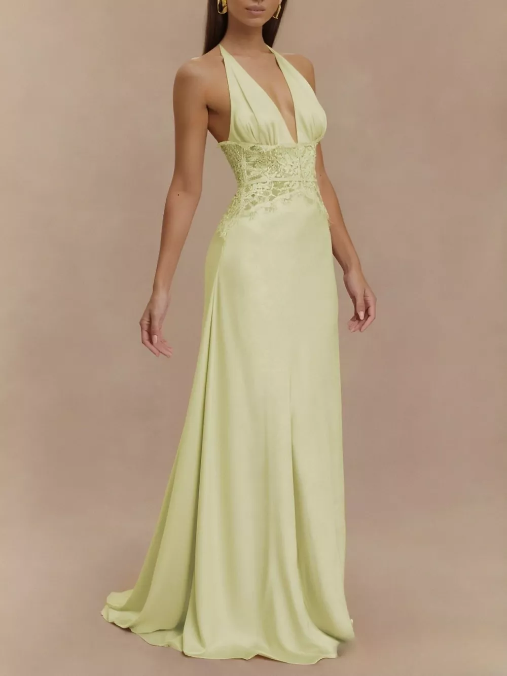 Halter Neck Lace Trimmed Maxi Dress, image 2