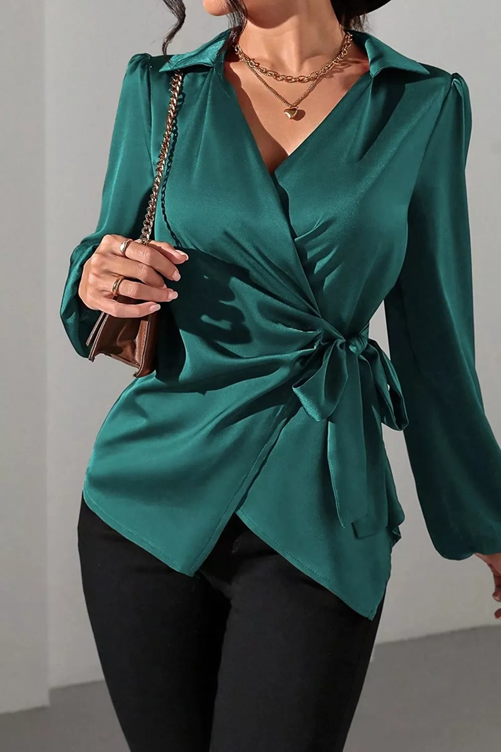 Satin Tied Detail Long Sleeve Blouse, image 22