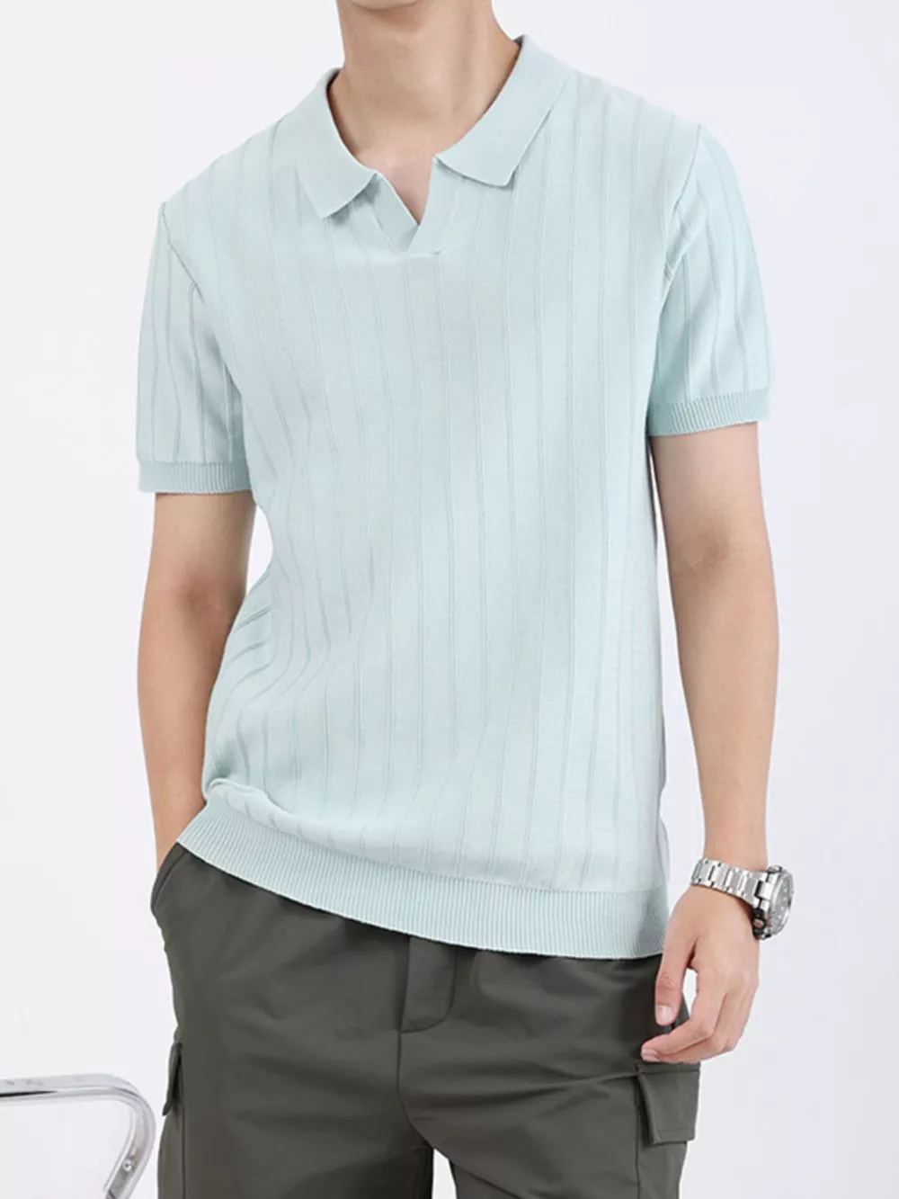 Men's Plus Size Striped Knitted Polo, image 5