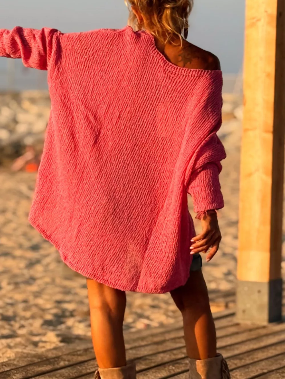 Heart V-Neck Dropped Shoulder Sweater, image 2