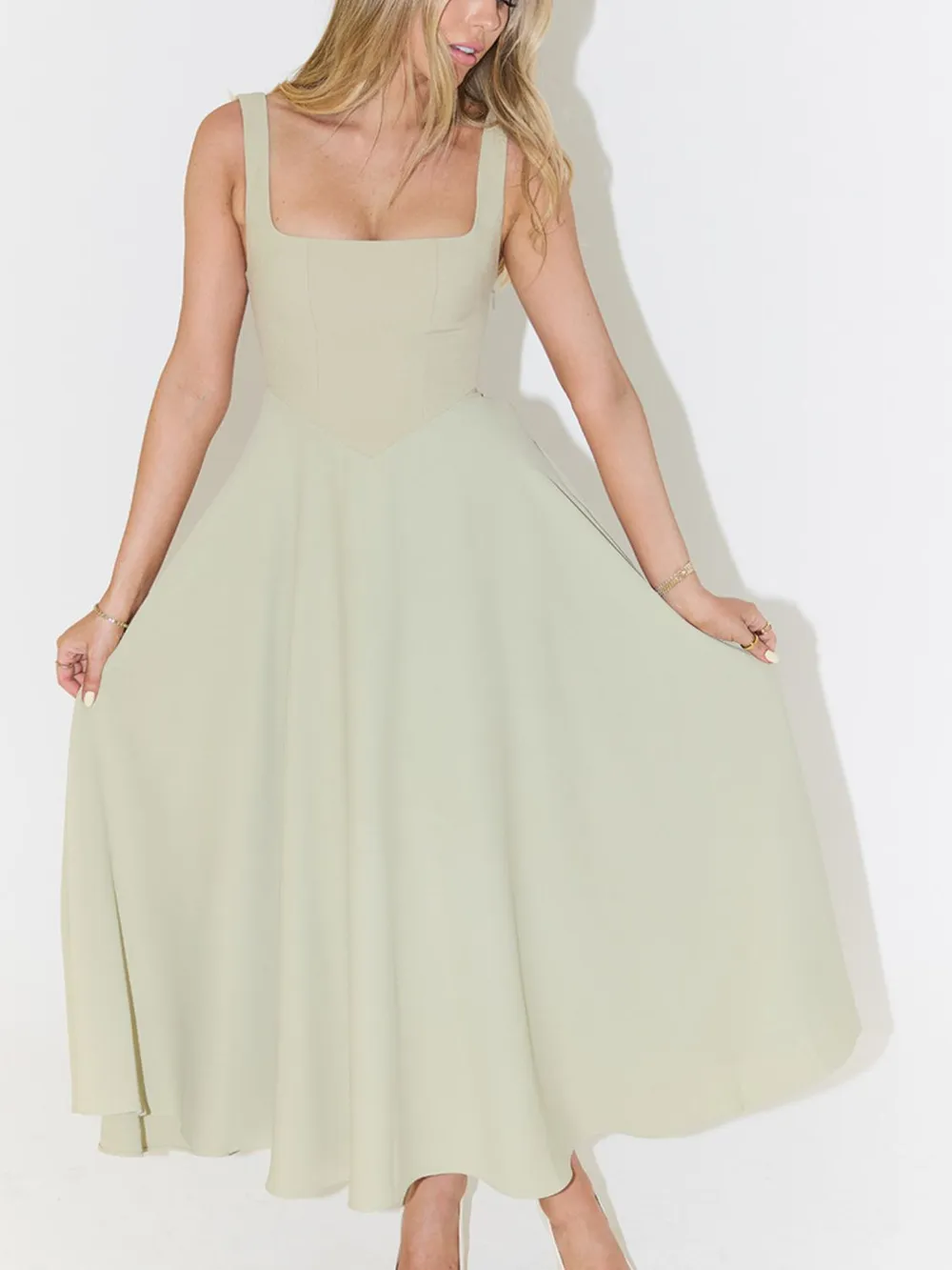Square Neck Sleeveless Midi Dress, image 3