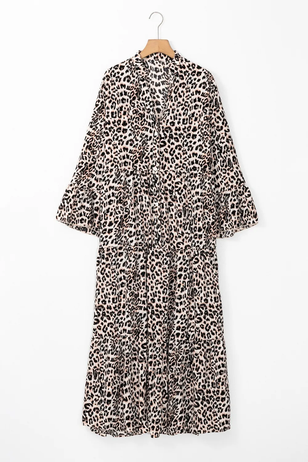 Leopard Notched Long Sleeve Maxi Dress, image 2