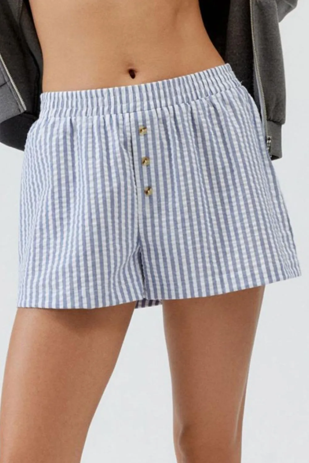 Striped Elastic Waist Shorts, image 2