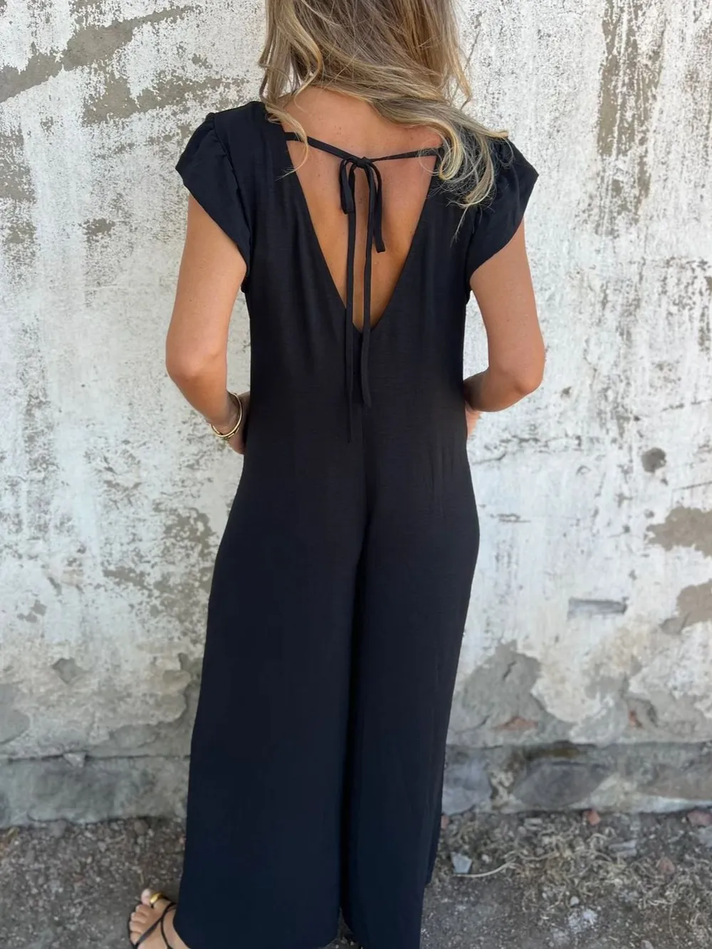 Full Size V-Neck Cap Sleeve Wide Leg Jumpsuit Plus Size, image 3