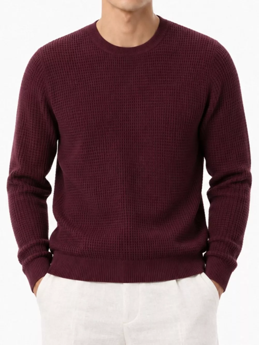 Men's Plus Size Waffle-Knit Crew Neck Knit Top, image 11