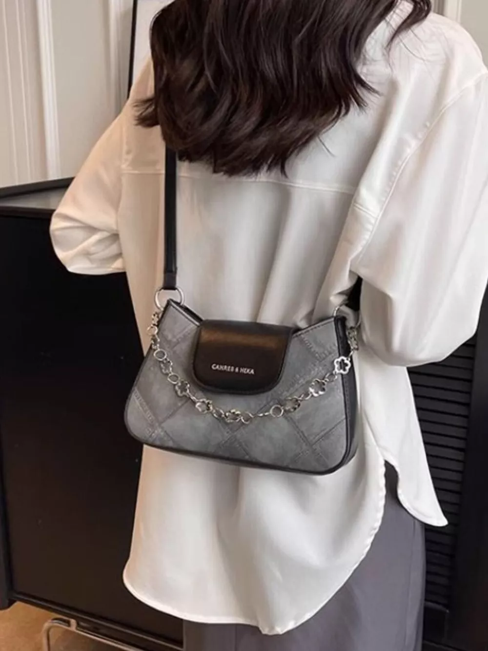 Chain Decor Leather Shoulder Bag, image 6