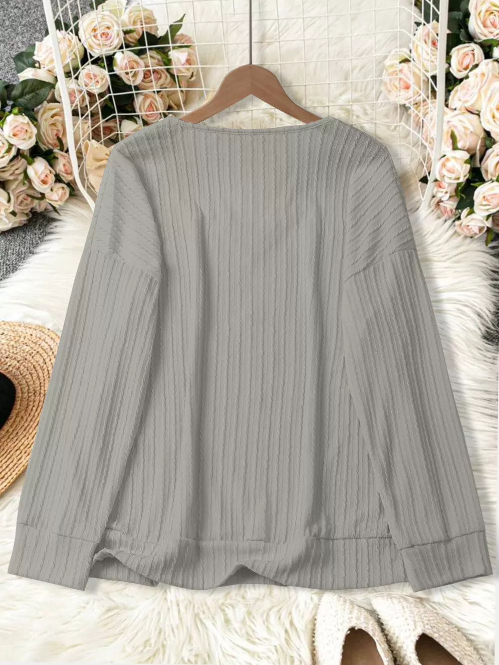 Plus Size V-Neck Dropped Shoulder Blouse, image 31
