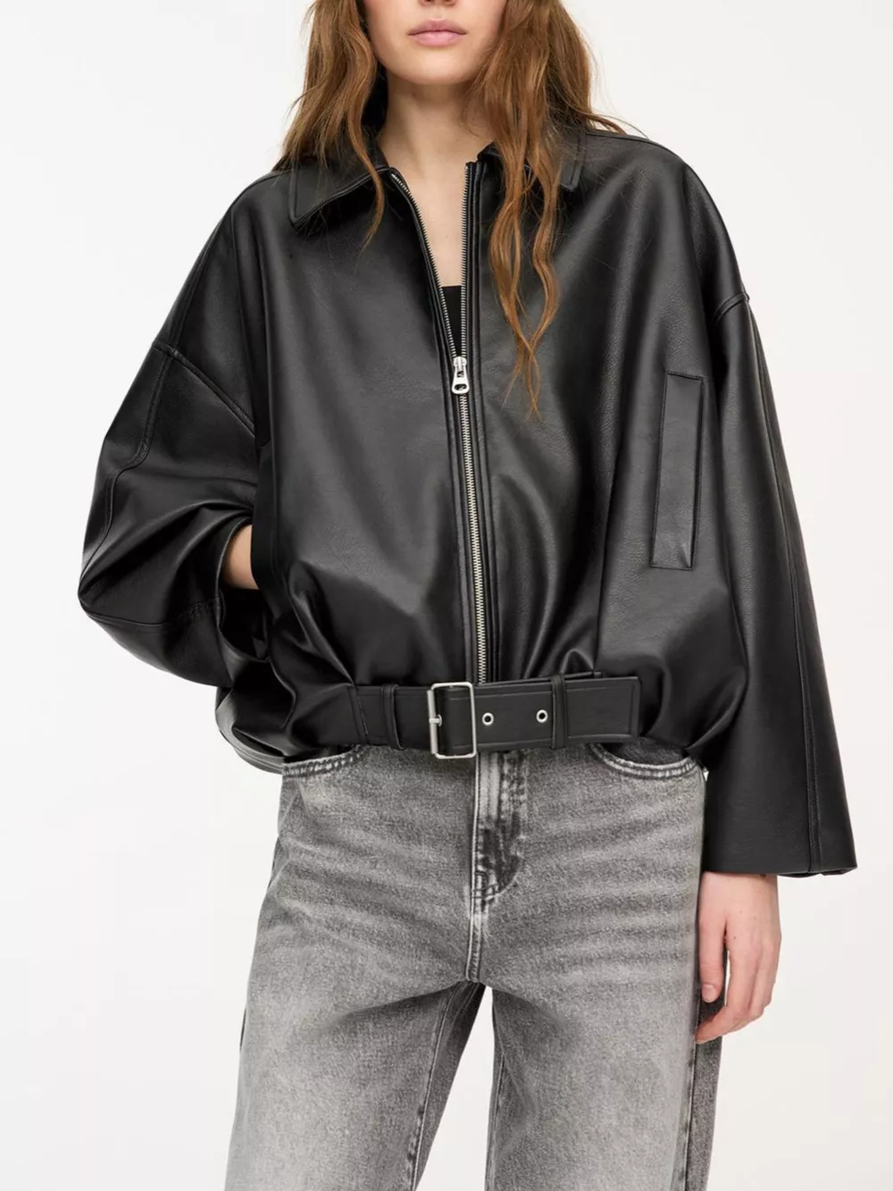 Faux Leather Zip Up Jacket, image 3