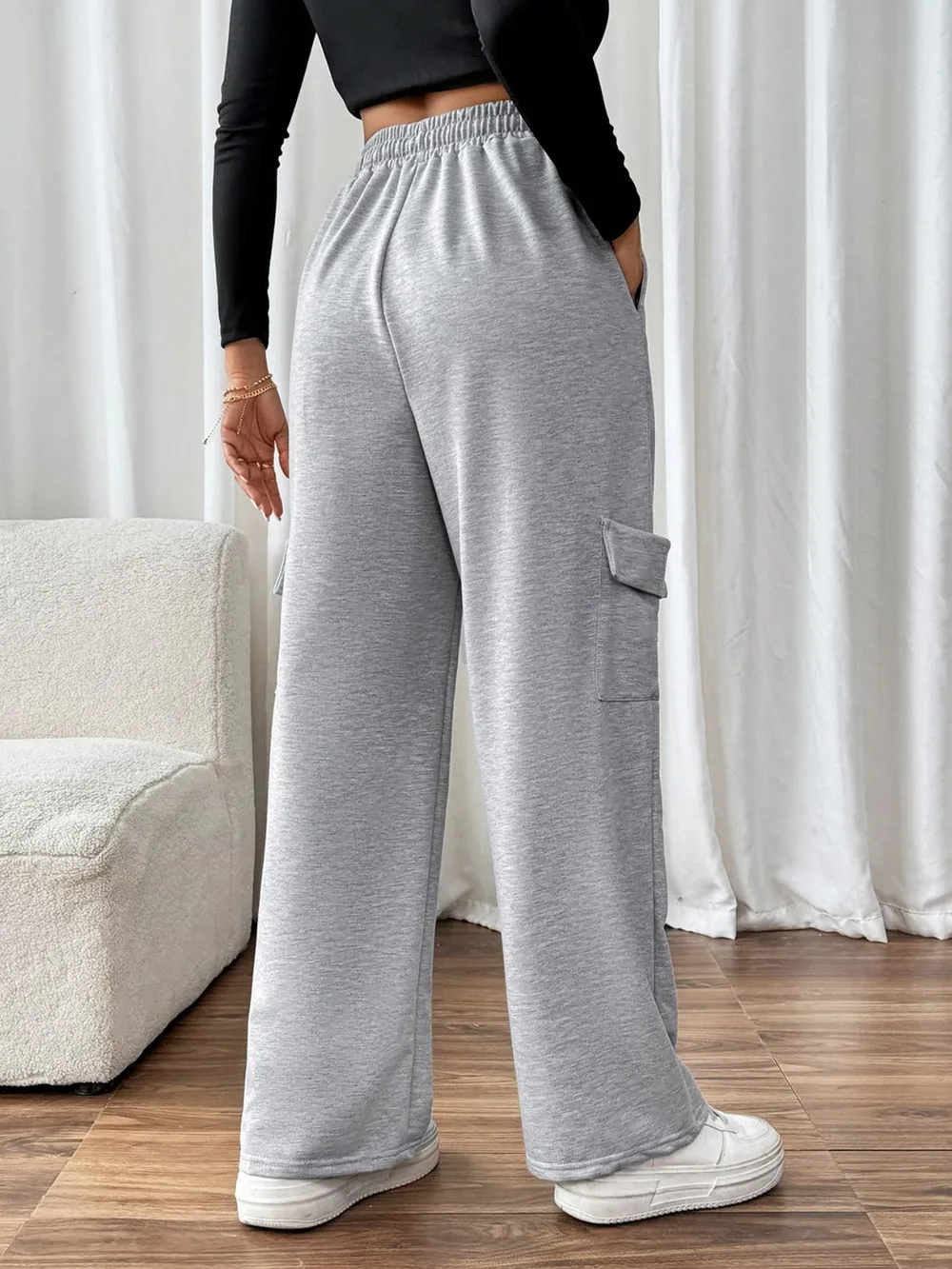 Drawstring Elastic Waist Joggers with Pockets, image 2