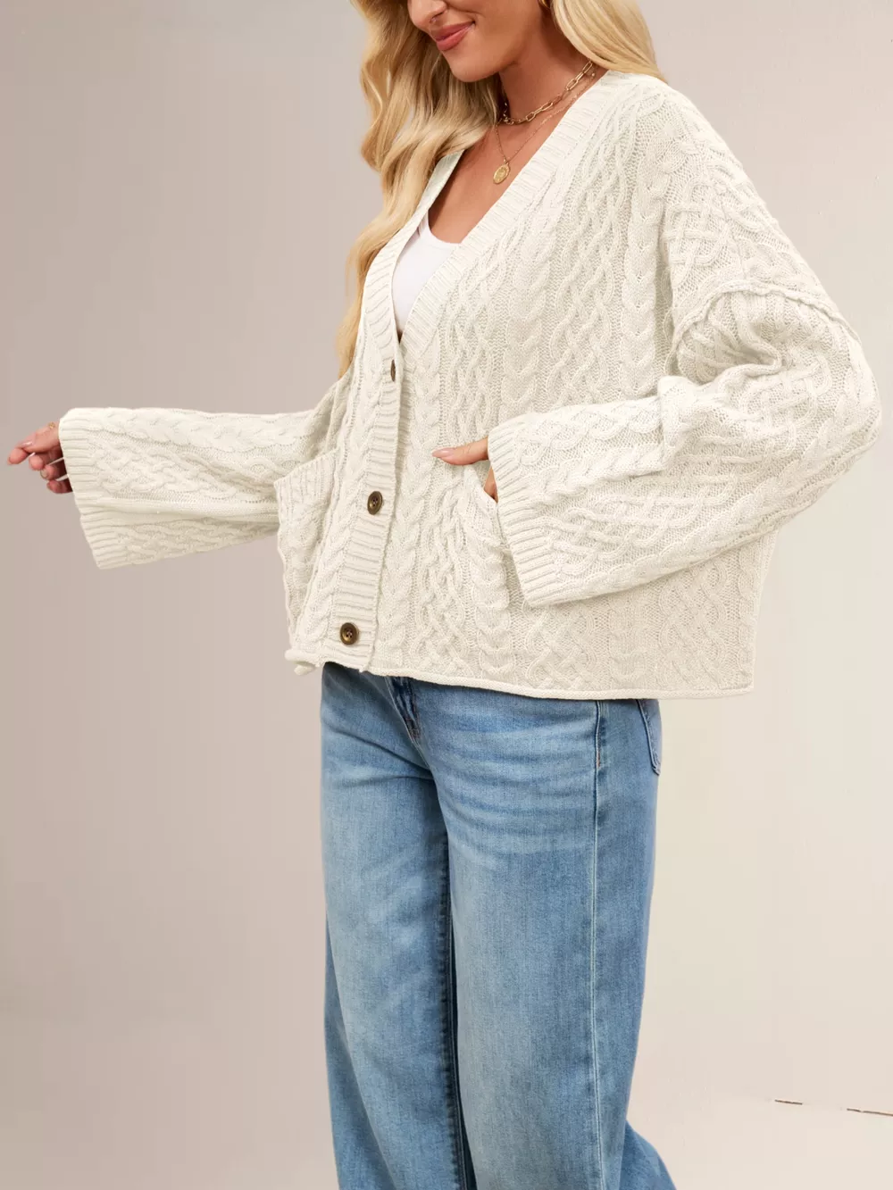 Cable Knit Button-Down Cardigan, image 20