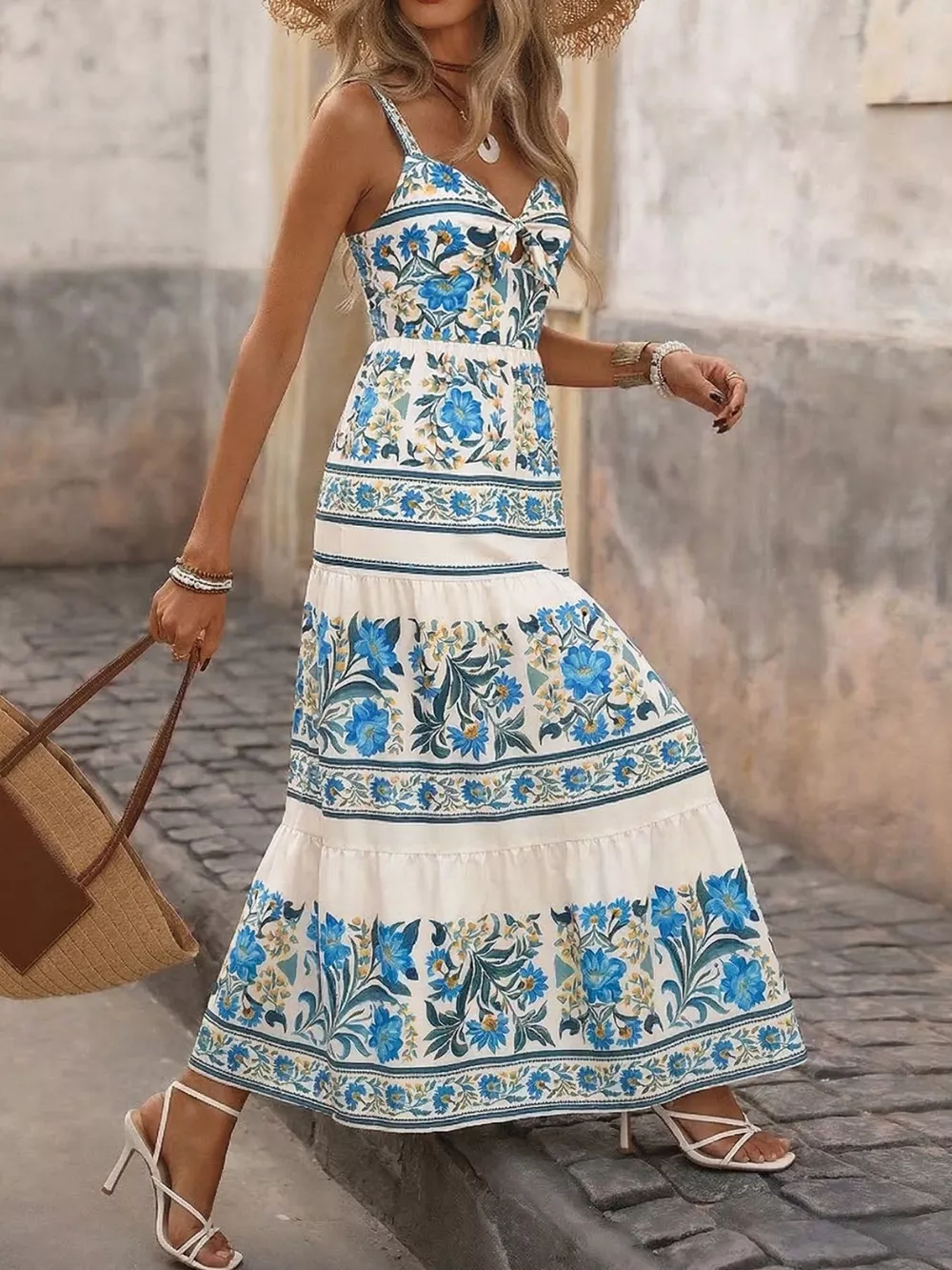 Floral Print Sweetheart Neck Maxi Dress, image 3