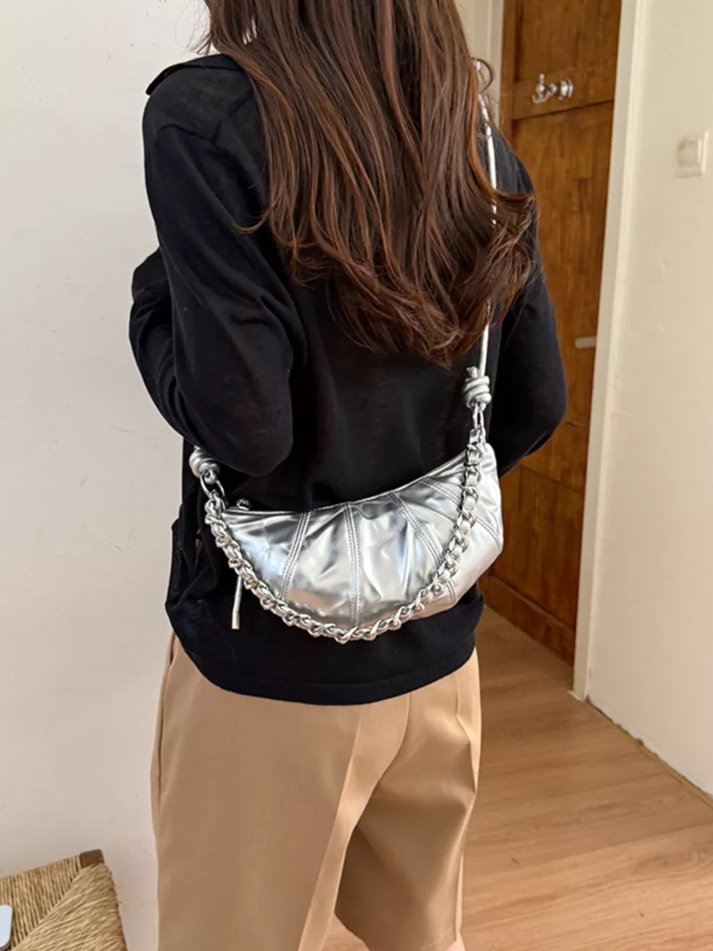 Ruched Crescent Crossbody Bag, image 9