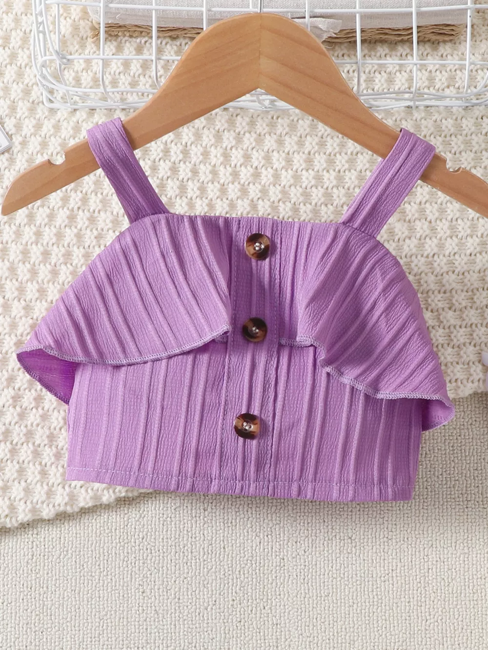 Children's Ribbed Ruffle Trim Top & Shorts Set, image 3