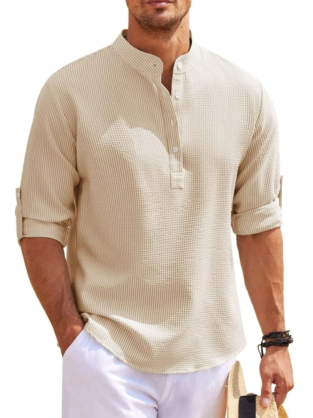 Men's Full Size Button Detail Long Sleeve Top Plus Size, image 7